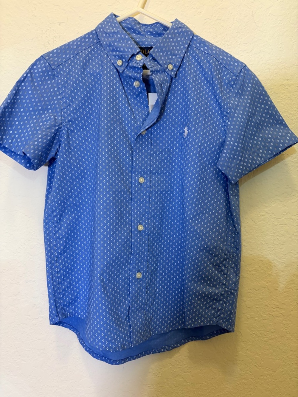 Ralph Lauren Blue Short-Sleeve Button-Down with Micro Print